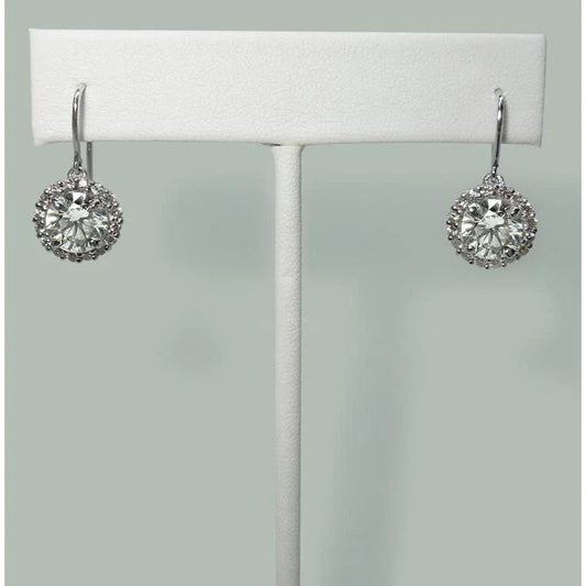 Real Diamond Shepherd Hook Dangle Halo Earrings 5 Carats White Gold 14K