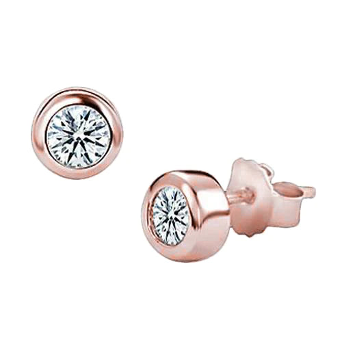 Real Diamond Stud Earring Rose Gold Screw Back Yards Bezel Set 2.50 Carat