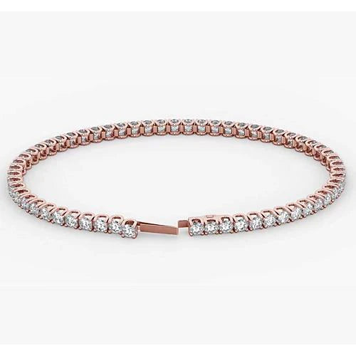 Real Diamond Tennis Bracelet 5.90 Carats Rose Gold 14K Jewelry