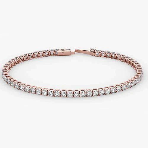 Real Diamond Tennis Bracelet 5.90 Carats Rose Gold 14K Jewelry