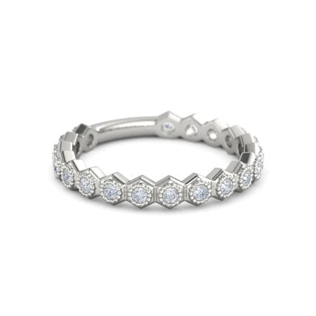 Real Diamond Wedding Anniversary Band 1.90 Carats Hexagon Milgrain Jewelry