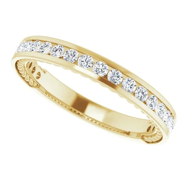 Real Diamond Wedding Band 0.60 Carats Bar Setting Yellow Gold Jewelry
