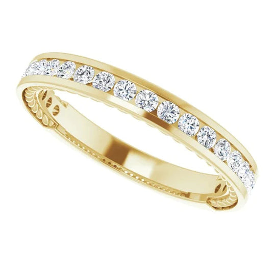Real Diamond Wedding Band 0.60 Carats Bar Setting Yellow Gold Jewelry