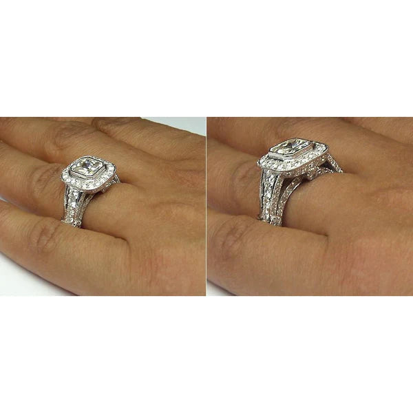 Real Diamond Women Engagement Halo Ring White Gold 14K Accents 5.50 Carats