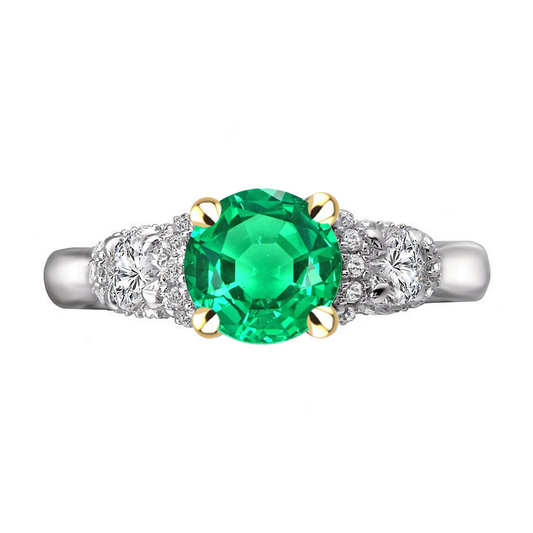 Emerald Round Cut Gemstone Ring in 14K Two Tone Gold – main view
