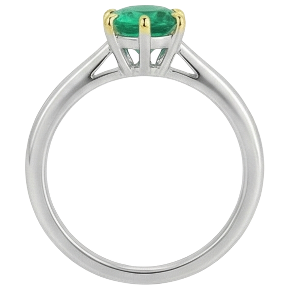 Round Brilliant Colombian Emerald ring in 14K Two Tone Gold – back view