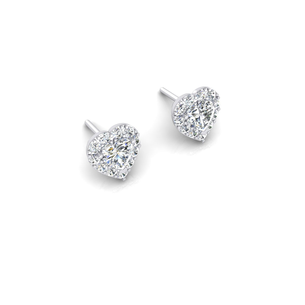 Heart Real Shape Diamond Studs Halo Earrings Gold 14K