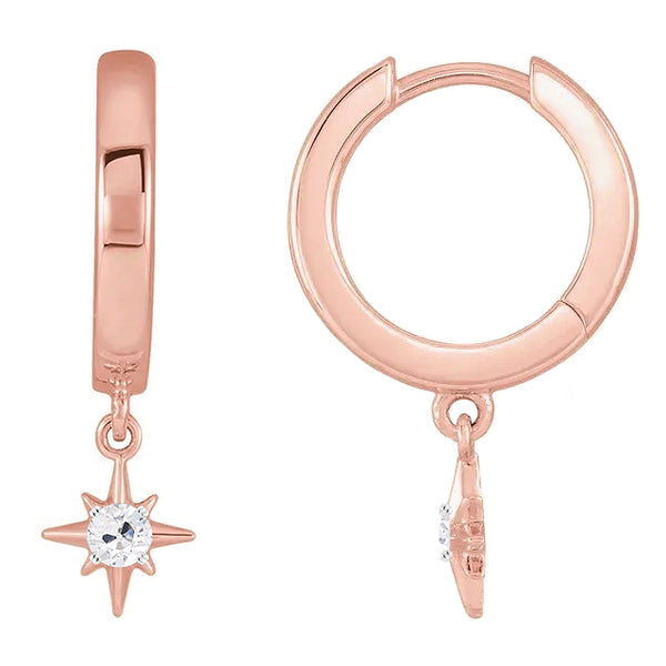Real Hoop Diamond Earrings 1 Carat Old Miner Twinkling Star Style Rose Gold