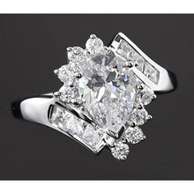 Real Interlocking Engagement Ring 2.50 Carats Pear Diamond White Gold 14K