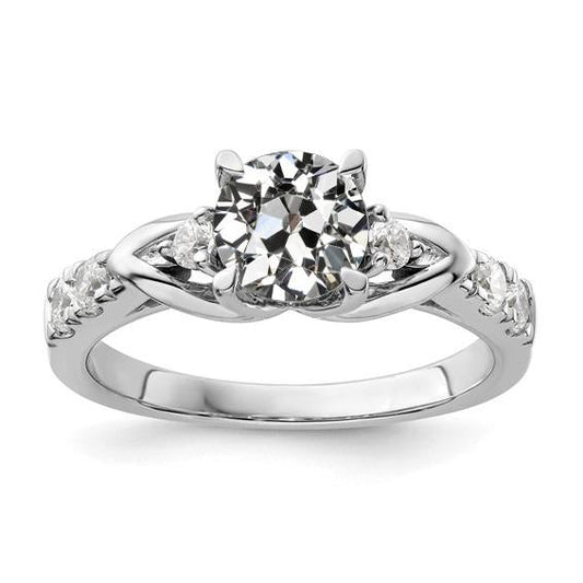 Real Old Mine Cut Diamond Ring With Accents 3 Stone Style 3 Carats