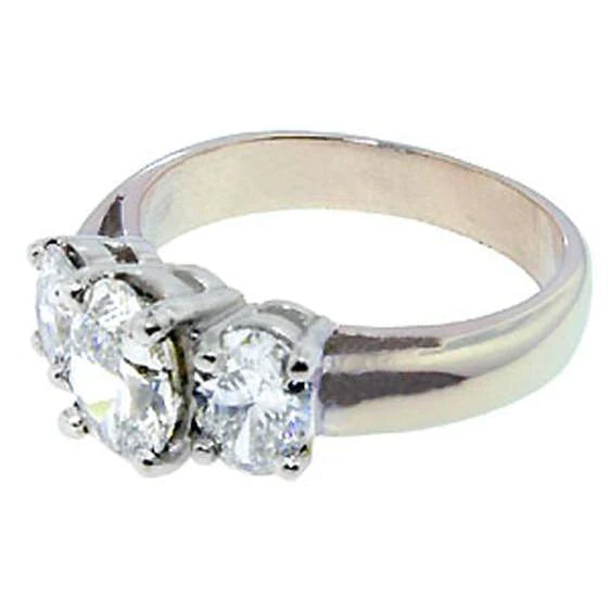 Real Oval Diamond 3 Stone Engagement Ring 3.01 Cts. White Gold 14K