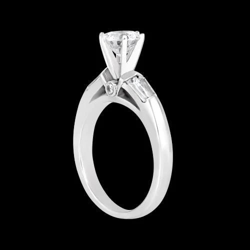 Real Round And Baguette Diamonds 3 Stone Ring 1.25 Ct White Gold New