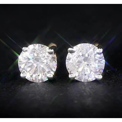 Round Natural Earth Mined Diamond 1.80 Carats Stud Earrings Basket Setting Yellow Gold 14K