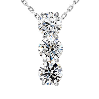 Real Round Natural Earth Mined Diamond 3 Stone Journey Pendant 3.75 Carats Gold 14K