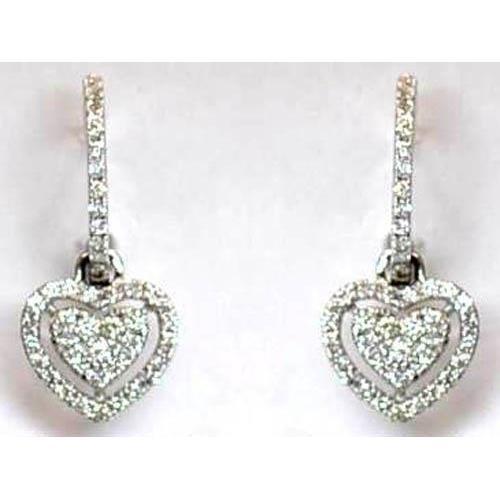 Real Round Diamond Ladies Drop Earring White Gold 14K 3 Carats