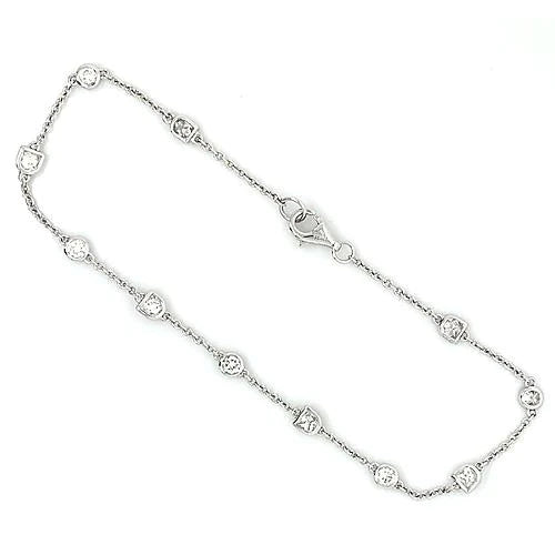 Real Round Diamond Station Bracelet 3.30 Carats 11 Stones White Gold 14K