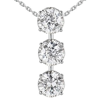 Real Round Natural Earth Mined Diamond Three Stone Journey Pendant With Chain 6 Carats
