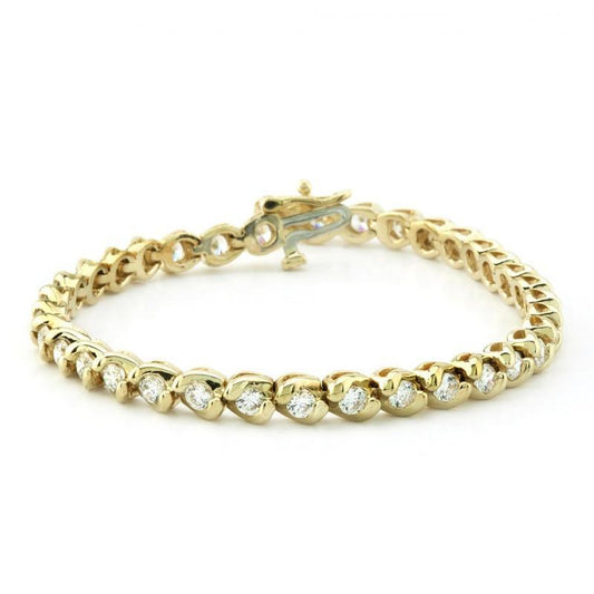 Real Round Diamonds Basic Tennis Bracelet 14K Yellow Gold