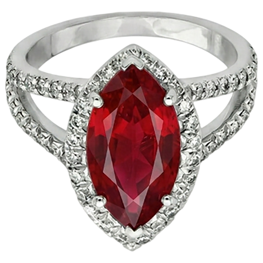 Red Marquise Cut Halo Ruby Natural Earth Mined Diamond Ring White Gold 5.55 Ct