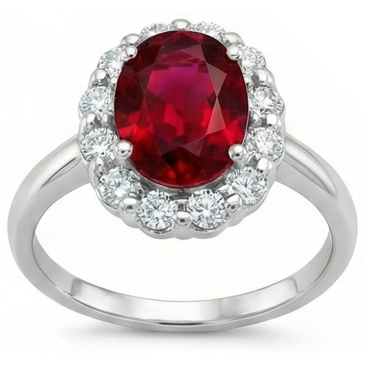 Red Ruby With Natural Earth Mined Diamonds 4.25 Ct Wedding Ring White Gold 14K