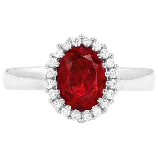 Red Ruby With Natural Earth Mined Diamonds 5.75 Carats Ring White Gold 14K