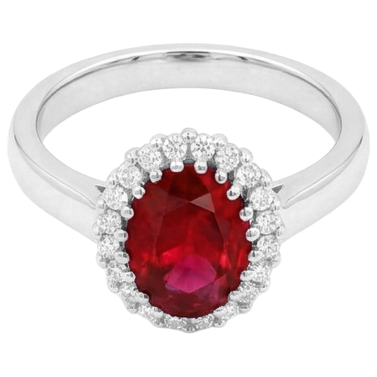 Red Ruby With Natural Earth Mined Diamonds 5.75 Carats Ring White Gold 14K