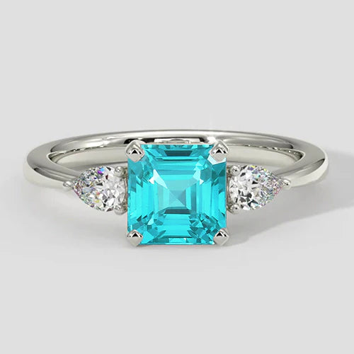 Ring Paraiba Tourmaline 2.10 Carats Assccher Cut
