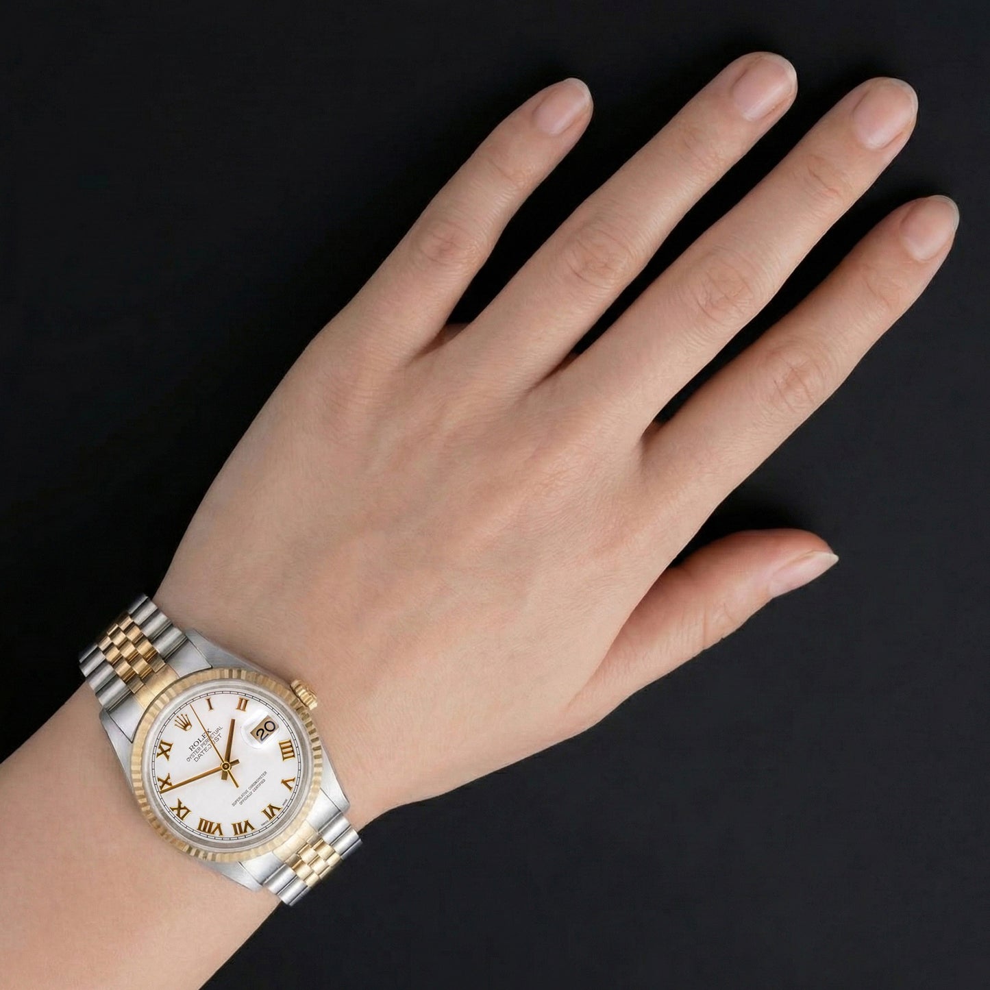 Rolex Datejust Year 2002 White Roman Dial 36 mm Two Tone Watch