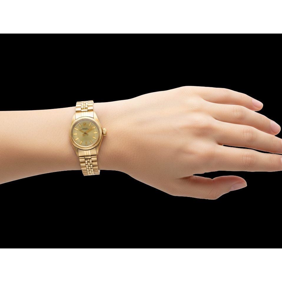 Rolex Oyster Perpetual 24 mm Champagne Stick Dial Yellow Gold Watch