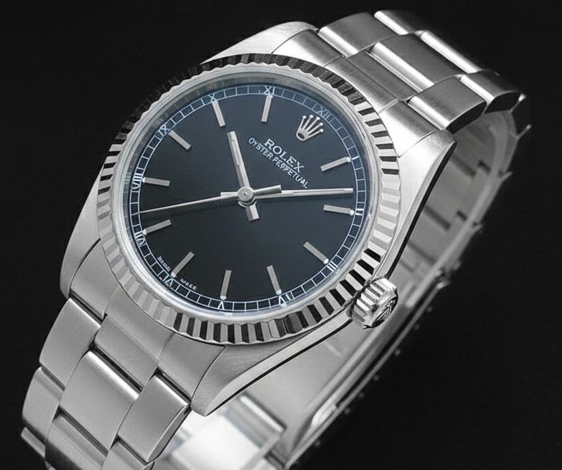 Rolex Oyster Perpetual Black Roman Dial Stainless Steel Men's Watch