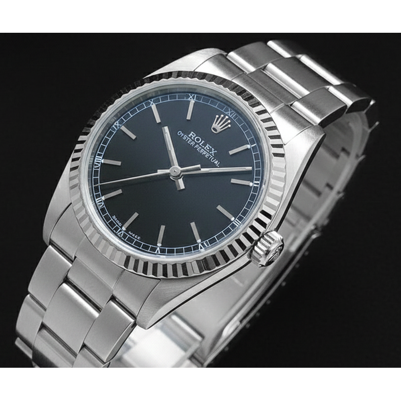Rolex Oyster Perpetual Black Roman Dial Stainless Steel Men's Watch
