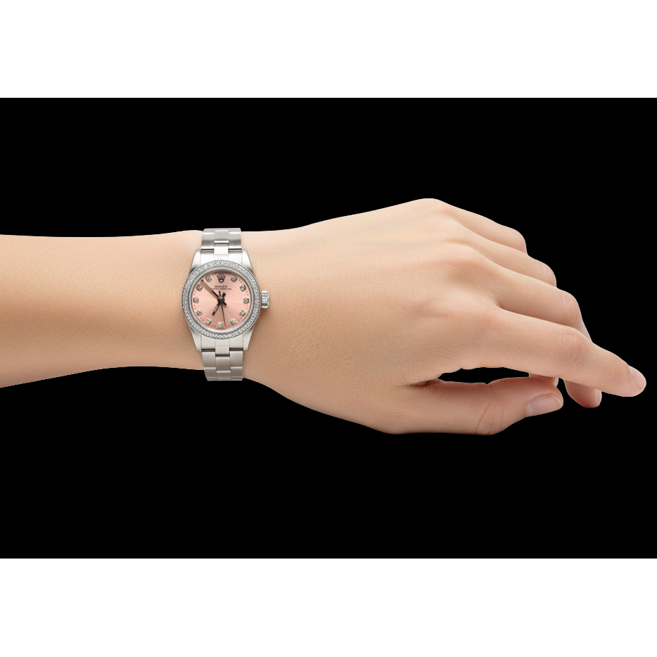 Rolex Oyster Perpetual Pink Diamond Dial 24 mm Stainless Steel Watch