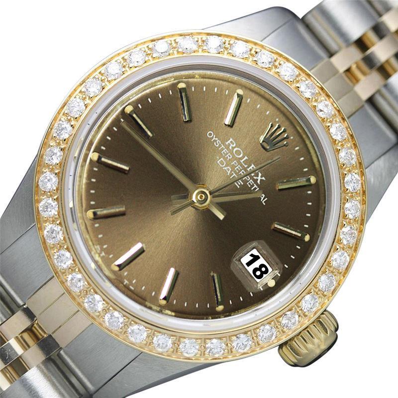 Rolex Date Champagne Stick Dial Diamond Bezel Watch Ss & Jubilee