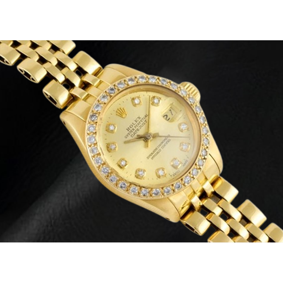 Rolex Datejust 26 mm Champagne Diamond Dial President Watch Yellow Gold