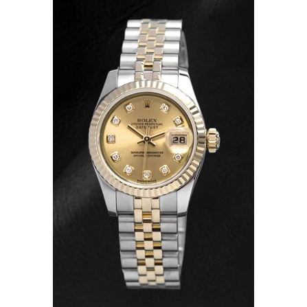 Rolex Datejust Champagne Diamond Dial Hidden Clasp Quick Set 26 mm Two Tone Watch