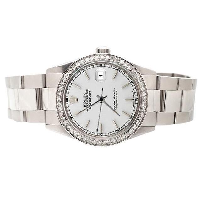 Rolex Diamond Bezel Ss White Stick Dial Datejust Watch