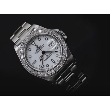Rolex Gents Explorer Ii Watch White Dial-Custom Diamond Bezel Ss
