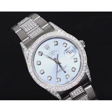 Rolex Ladies Date 34 Mm-Watch Oyster Bracelet Blue Dial 7 Ct.
