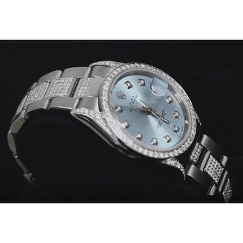 Rolex Ladies Date 34 Mm Watch Oyster-Bracelet Blue Dial 7 Ct.