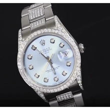 Rolex Ladies Date 34 Mm Watch Oyster Bracelet Blue Dial 7 Ct.