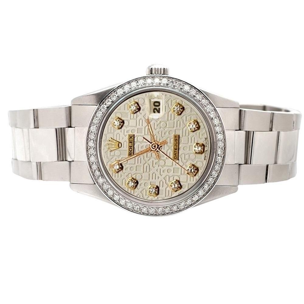 Rolex Oyster Ss Date Just White Diamond Dial Bezel Datejust Watch QUICK SET