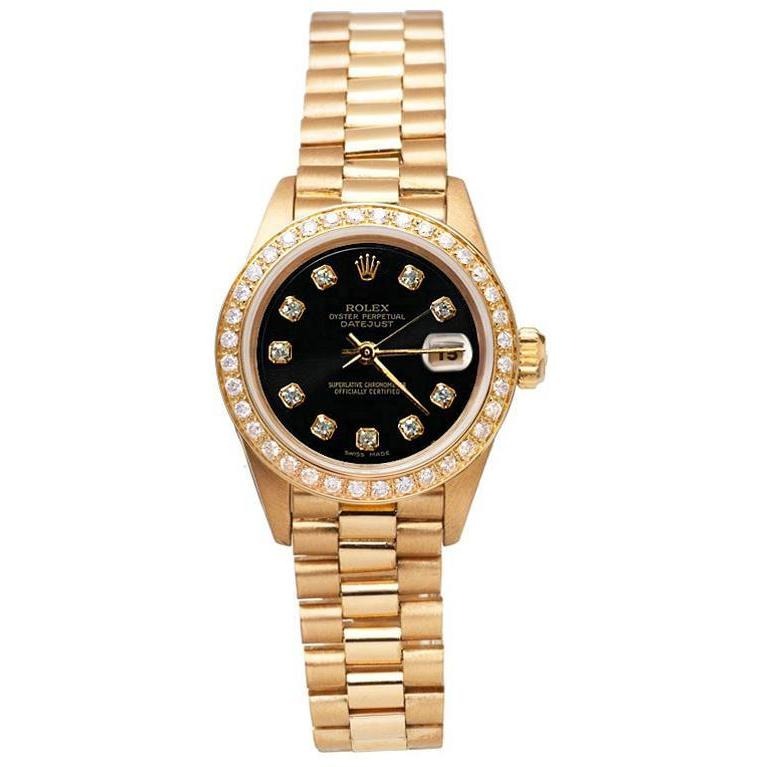 Rolex Presidential Style Watch Black Diamond Dial Bezelyg Datejust