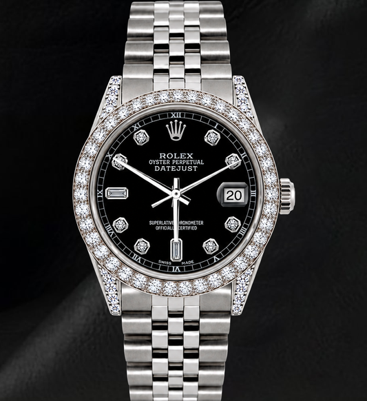 Rolex 16200 Datejust 36mm Black Diamond Dial Stainless Steel Watch