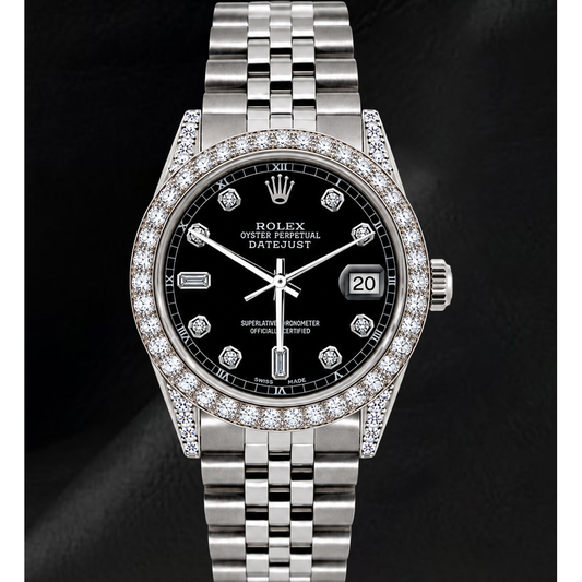 Rolex 16200 Datejust 36mm Black Diamond Dial Stainless Steel Watch