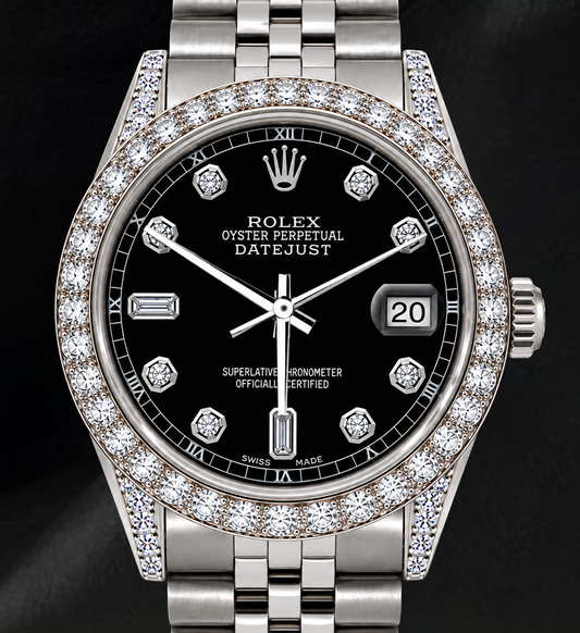 Rolex 16200 Datejust 36mm Black Diamond Dial Stainless Steel Watch