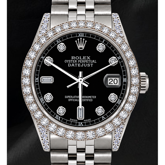 Rolex 16200 Datejust 36mm Black Diamond Dial Stainless Steel Watch