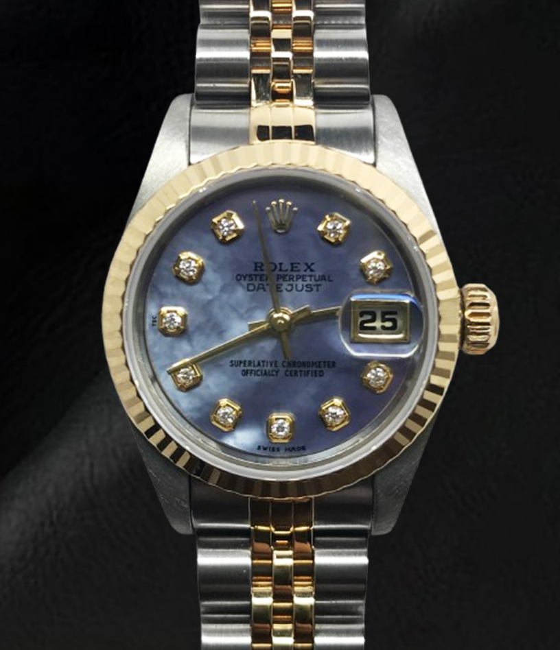 Rolex Year 2001 Datejust Gray Mother Of Pearl Diamond Dial 26 mm Two T