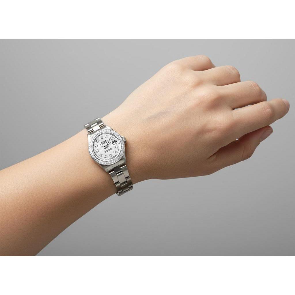 Rolex 69160 Oyster Perpetual Lady Datejust 26mm MOP Natural Earth Mined Diamond Dial SS watch P4