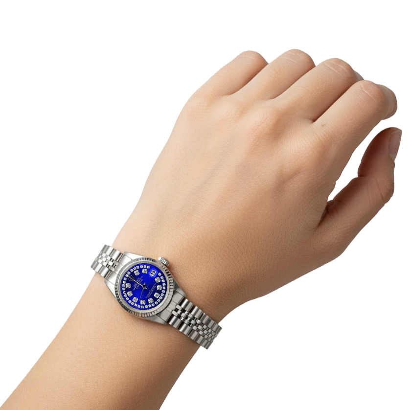 Rolex Blue Double Row Natural Earth Mined Diamond Dial Ss Jubilee Datejust Watch P2