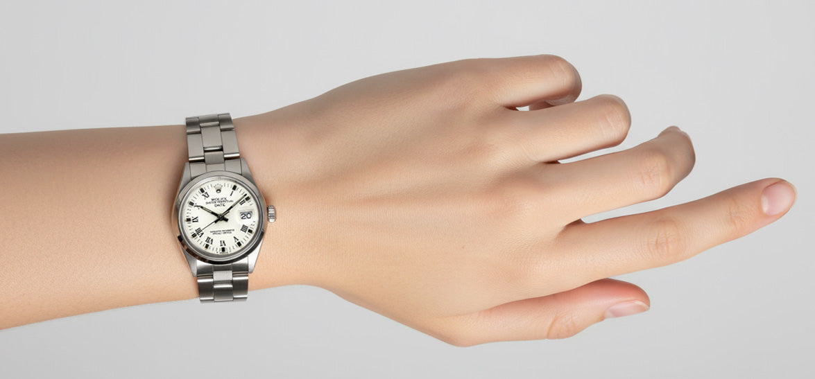 Rolex Date 26 mm White Roman Dial Oyster Stainless Steel Ladies Watch P4